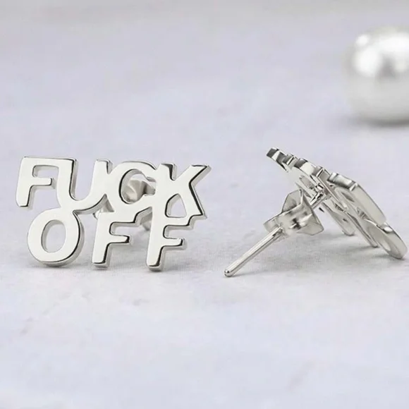 •Just F*ck Off• Stainless Steel Stud Earrings – Bold Silver Statement Jewelry - Picture 2 of 2